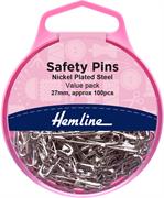 HEMLINE HANGSELL - Nickel Safety Pins, 27mm (100pcs)