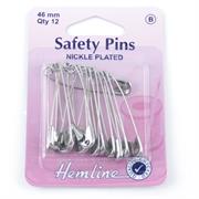 HEMLINE HANGSELL - Nickel Safety Pins, 46mm (12 pcs)