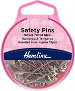 Hemline - Pins Safety Assorted Sizes 32pk - Nickle