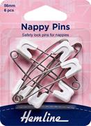 Hemline - Pins Nappy Safety 56mm 6pk - White