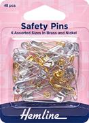 HEMLINE HANGSELL - Brass and Nickel Safety Pins, asstd sizes (48 pcs)