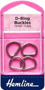 Hemline - Buckle D Rings 12mm 4pcs - Nickle