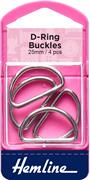 Hemline - Buckle D Rings 25mm 4pcs - Nickle
